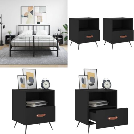 Comodini 2 pz Neri 40x35x47,5 cm in Legno Multistrato - Comodino moderno - Comodino nero
