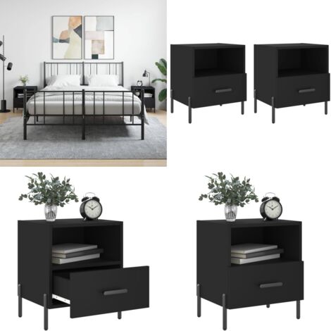 Comodini 2 pz Neri 40x35x47,5 cm in Legno Multistrato - Comodino moderno - Comodino nero