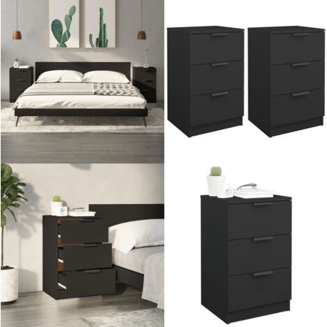 Comodini 2 pz Neri 40x36x65 cm - Comodino nero - Comodino con cassetti