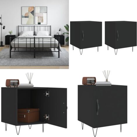 Comodini 2 pz Neri 40x40x50 cm in Legno Multistrato - Comodino in legno - Comodino nero