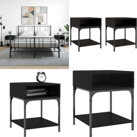 Comodini 2 pz Neri 40x41x50 cm in Legno Multistrato - Comodino nero - Comodino con piedini regolabili