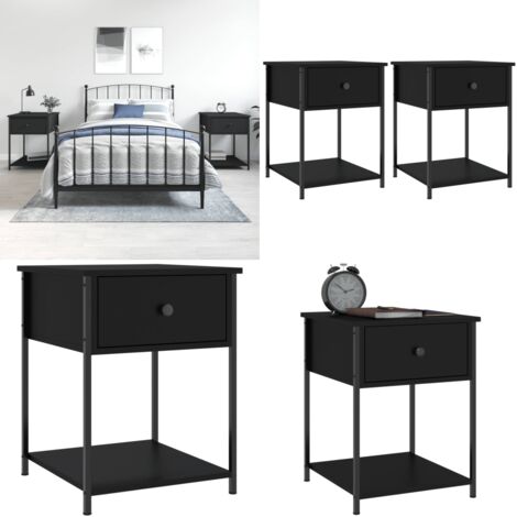 Comodini 2 pz Neri 44x45x58 cm in Legno Multistrato - Comodino nero - Comodino con piedini regolabili