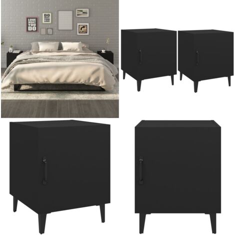 Comodini 2 pz Neri in Legno Multistrato - Comodino nero - Comodino con anta