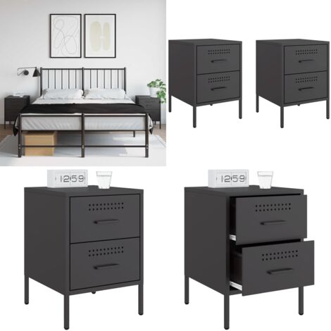 Comodini 2 pz Nero 36x39x50,5 cm in Acciaio - Comodino industriale - Comodino con cassetti