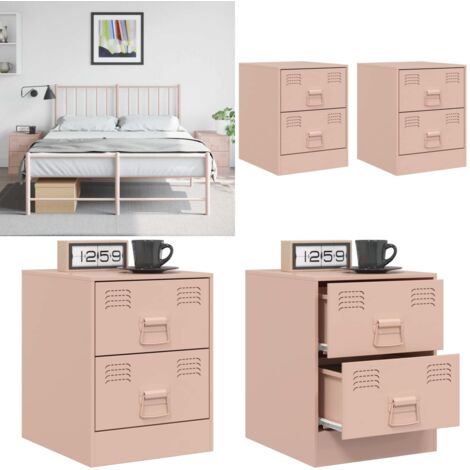 Comodini 2 pz Rosa 34,5x39x44 cm in Acciaio - Comodino rosa - Comodino da camera da letto