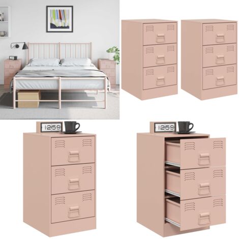Comodini 2 pz Rosa 34,5x39x62 cm in Acciaio - Comodino rosa - Comodino con cassetti