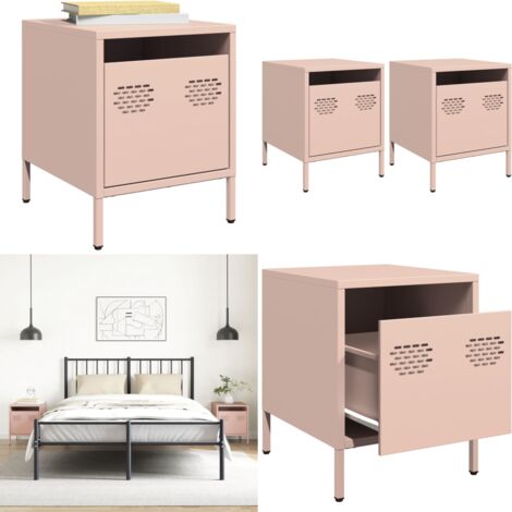 Comodini 2 pz Rosa 35x39x43,5 cm in Acciaio - Comodino rosa - Comodino industriale