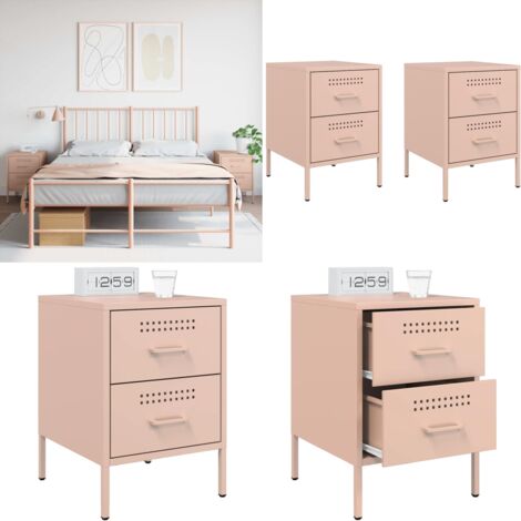 Comodini 2 pz Rosa 36x39x50,5 cm in Acciaio - Comodino rosa - Comodino con cassetti