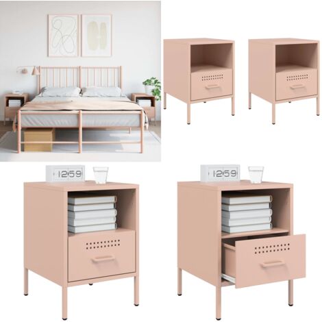 Comodini 2 pz Rosa 36x39x50,5 cm in Acciaio - Credenze industriali - Comodino rosa