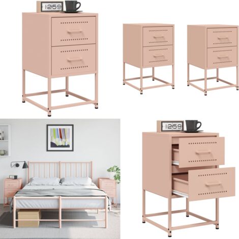 Comodini 2 pz Rosa 36x39x60,5 cm in Acciaio - Comodino rosa - Comodino industriale