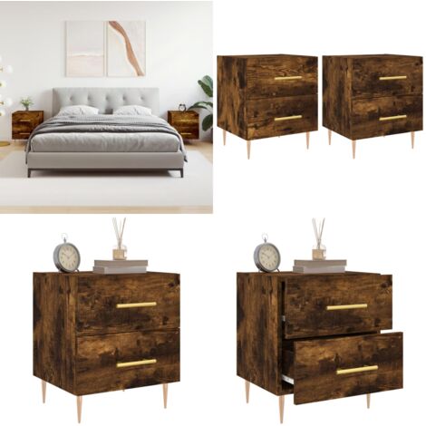 Comodini 2 pz Rovere Fumo 40x35x47,5 cm in Legno Multistrato - Comodino moderno - Comodino con cassetti