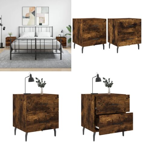 Comodini 2 pz Rovere Fumo 40x35x47,5 cm in Legno Multistrato - Comodino moderno - Comodino con cassetti