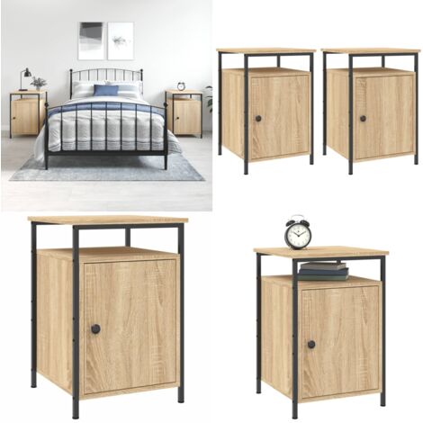 Comodini 2 pz Rovere Sonoma 40x42x60 cm in Legno Multistrato - Comodino in ferro - Comodino con piedini regolabili