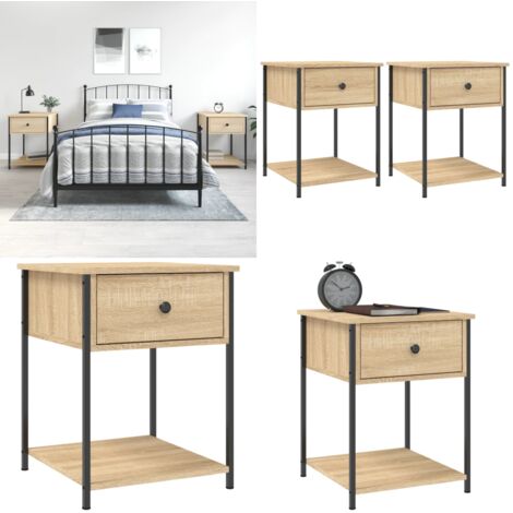 Comodini 2 pz Rovere Sonoma 44x45x58 cm in Legno Multistrato - Comodino in metallo - Comodino con piedini regolabili
