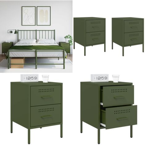 Comodini 2 pz Verde Oliva 36x39x50,5 cm in Acciaio - Comodino verde oliva - Comodino con cassetti