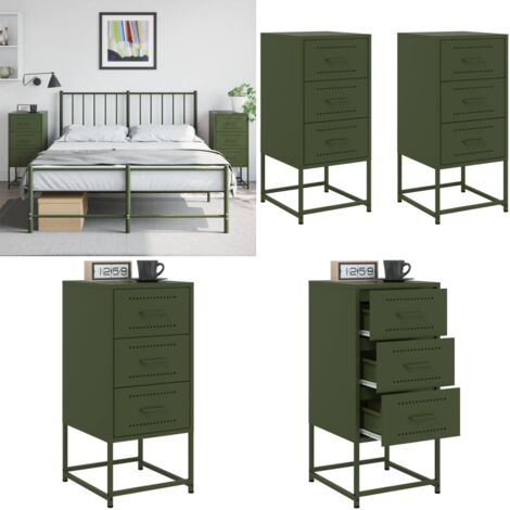 Comodini 2 pz Verde Oliva 36x39x78 cm in Acciaio - Comodino verde oliva - Comodino industriale
