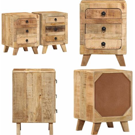 Comodini 2pz 37x32x50 cm in Legno Massello di Mango Grezzo - Comodino in legno grezzo - Comodino in legno massello