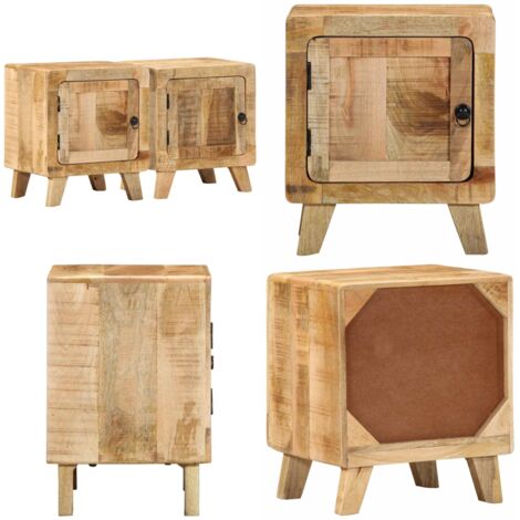 Comodini 2pz 40x32x46 cm in Legno Massello di Mango Grezzo - Comodino in legno grezzo - Comodino in legno massello