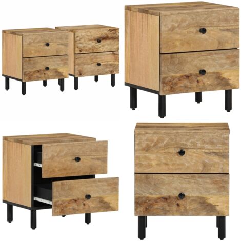 Comodini 2pz 40x33x46 cm in Legno Massello di Mango - Comodino con cassetti - Comodino in legno massello