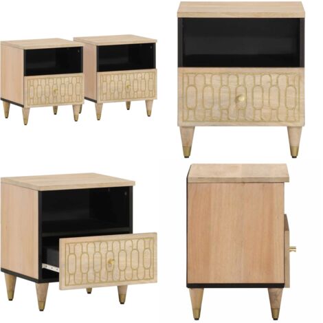Comodini 2pz 40x33x46 cm in Legno Massello di Mango - Comodino mango - Comodino in legno massello
