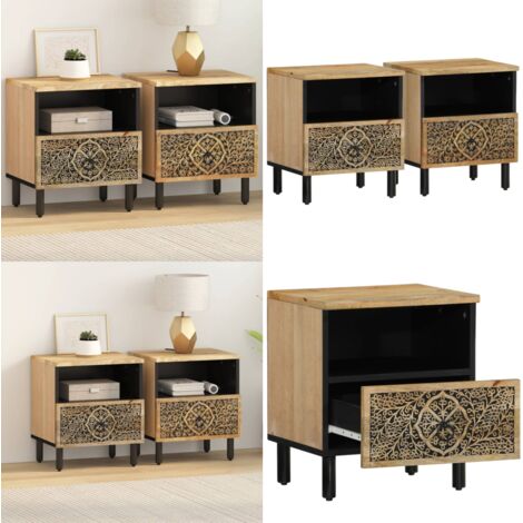 Comodini 2pz 40x33x46 cm in Legno Massello di Mango - Comodino mango - Comodino in legno massello