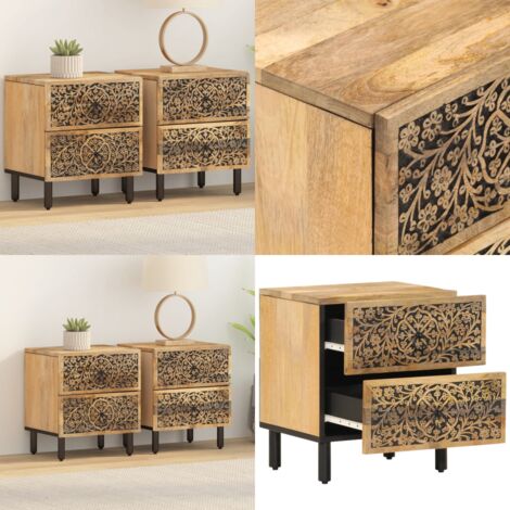 Comodini 2pz 40x33x46 cm in Legno Massello di Mango - Comodino mango - Comodino retrò