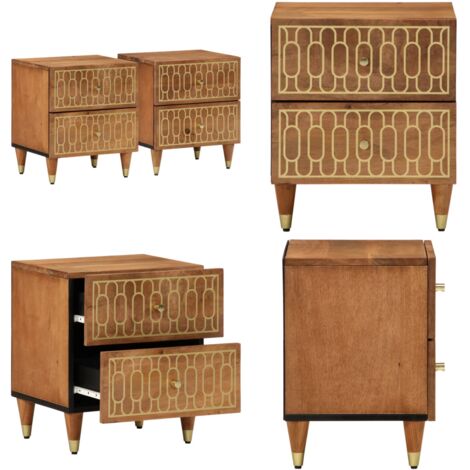 Comodini 2pz 40x33x46 cm in Legno Massello di Mango - Comodino retro - Comodino mango