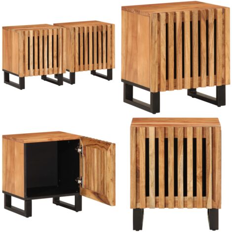 Comodini 2pz 40x34x46 cm in Legno Massello di Acacia - Comodino industriale - Comodino in acacia