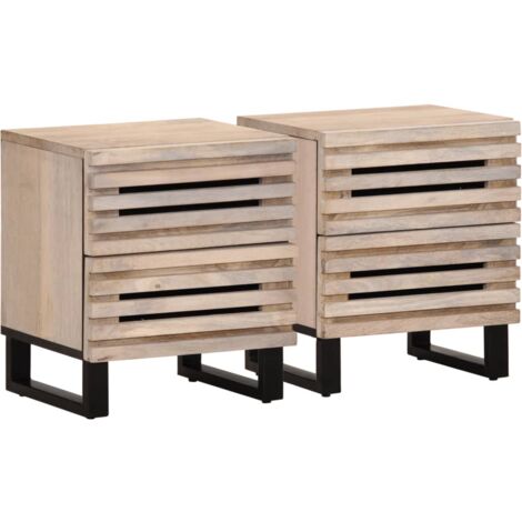 Comodini 2pz 40x34x46 cm in Legno Massello di Mango Sbiancato vidaXL