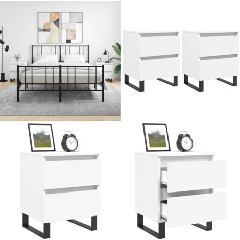 Comodini 2pz Bianchi 40x35x50 cm in Legno Multistrato - Comodino 2 pezzi - Comodino con cassetti