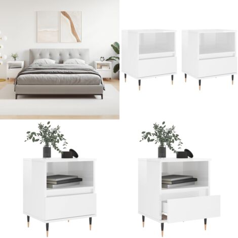 Comodini 2pz Bianco Lucido 40x35x50 cm in Legno Multistrato - Comodino in legno - Comodino con cassetto