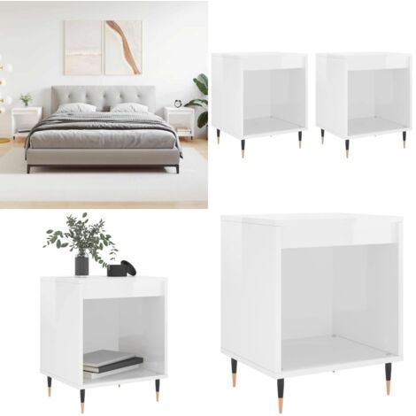 Comodini 2pz Bianco Lucido 40x35x50 cm in Legno Multistrato - Comodino moderno - Comodino da interno