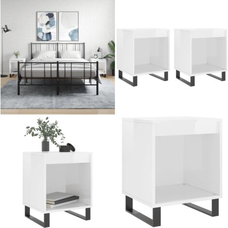 Comodini 2pz Bianco Lucido 40x35x50 cm in Legno Multistrato - Comodino moderno - Comodino da interno