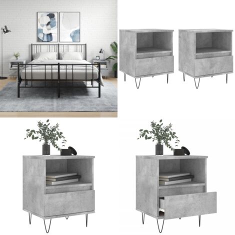 Comodini 2pz Grigio Cemento 40x35x50 cm in Legno Multistrato - Comodino grigio cemento - Comodino con cassetto