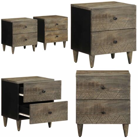 Comodini 2pz Grigio Chiaro 40x33x46 cm in Legno Massello Mango - Comodino da camera da letto - Comodino in legno massello
