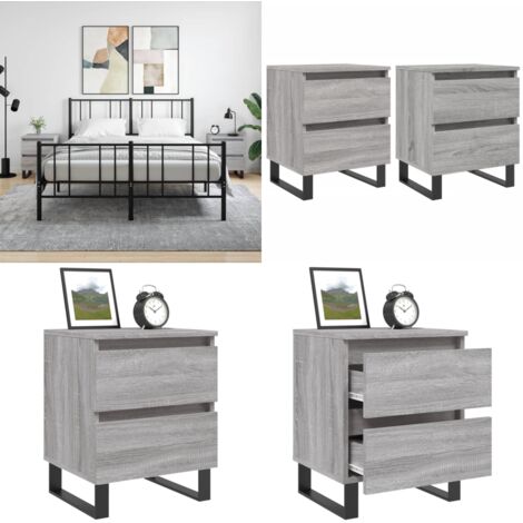 Comodini 2pz Grigio Sonoma 40x35x50 cm in Legno Multistrato - Comodino grigio - Comodino con cassetti
