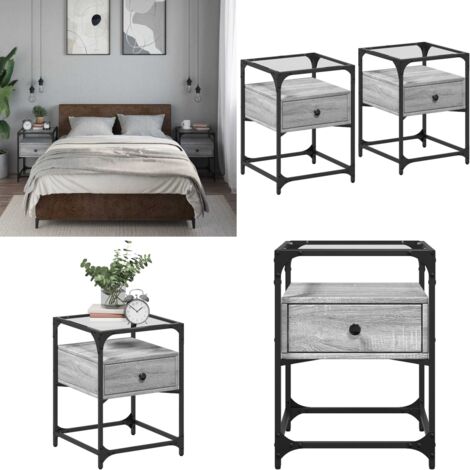 Comodini 2pz Grigio Sonoma 40x40x55 cm in Legno Multistrato - Comodino da camera da letto - Comodino da soggiorno