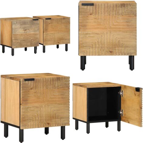 Comodini 2pz Marrone 40x33x46 cm in Legno Massello di Mango - Comodino marrone - Comodino mango