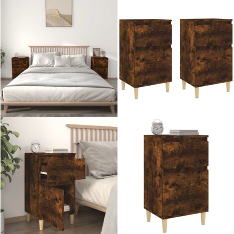 Comodini 2pz Rovere Fumo 40x35x70 cm - Comodino in legno - Comodino con ripiani