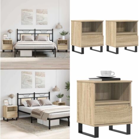 Comodini 2pz Rovere Sonoma 40x35x50 cm in Legno Multistrato - Comodino con cassetto - Comodino con scomparto