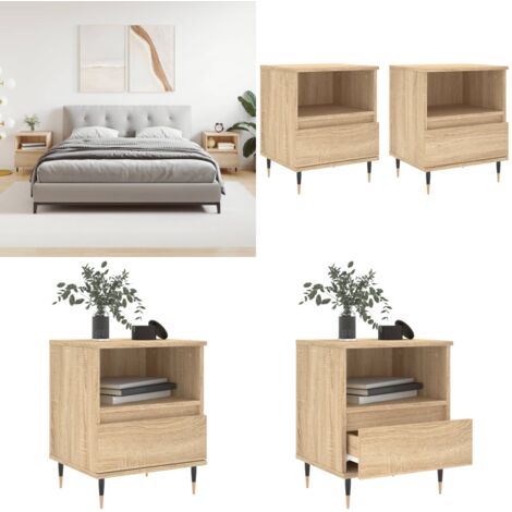 Comodini 2pz Rovere Sonoma 40x35x50 cm in Legno Multistrato - Comodino con cassetto - Comodino con scomparto