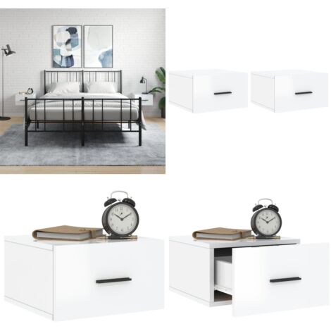 Comodini a Muro 2 pz Bianco Lucido 35x35x20 cm - Comodino sospeso - Comodino a muro