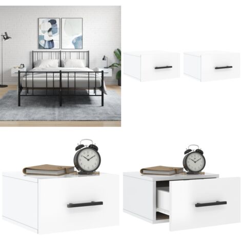Comodini a Muro 2 pz Bianco Lucido 35x35x20 cm - Comodino sospeso - Comodino a muro