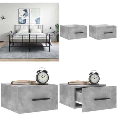 Comodini a Muro 2 pz Grigio Cemento 35x35x20 cm - Comodino sospeso - Comodino a muro