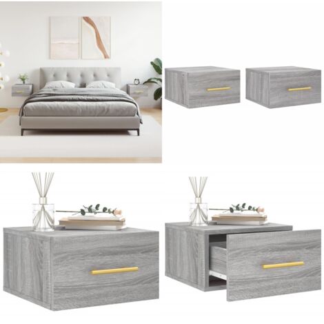 Comodini a Muro 2 pz Grigio Sonoma 35x35x20 cm - Comodino sospeso - Comodino da parete