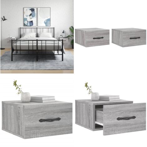 Comodini a Muro 2 pz Grigio Sonoma 35x35x20 cm - Comodino sospeso - Comodino da parete