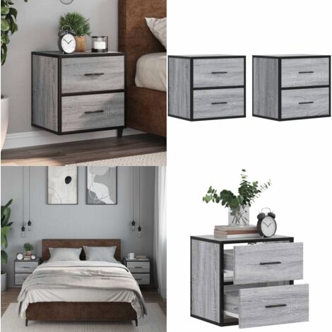 Comodini a Muro 2 pz Grigio Sonoma 40x31x39,5 cm - Comodino a parete - Comodino con cassetti