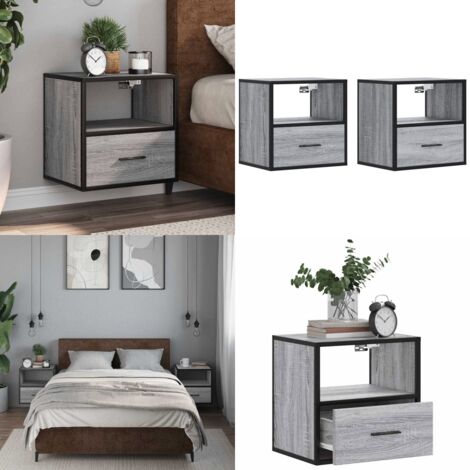 Comodini a Muro 2 pz Grigio Sonoma 40x31x39,5 cm - Comodino a parete - Comodino con cassetto