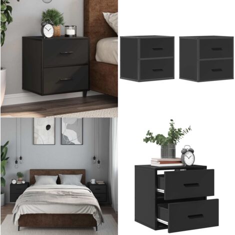 Comodini a Muro 2 pz Nero 40x31x39,5 cm - Comodino a parete - Comodino con cassetti