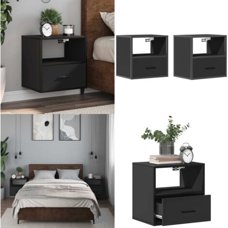 Comodini a Muro 2 pz Nero 40x31x39,5 cm - Comodino a parete - Comodino con cassetto